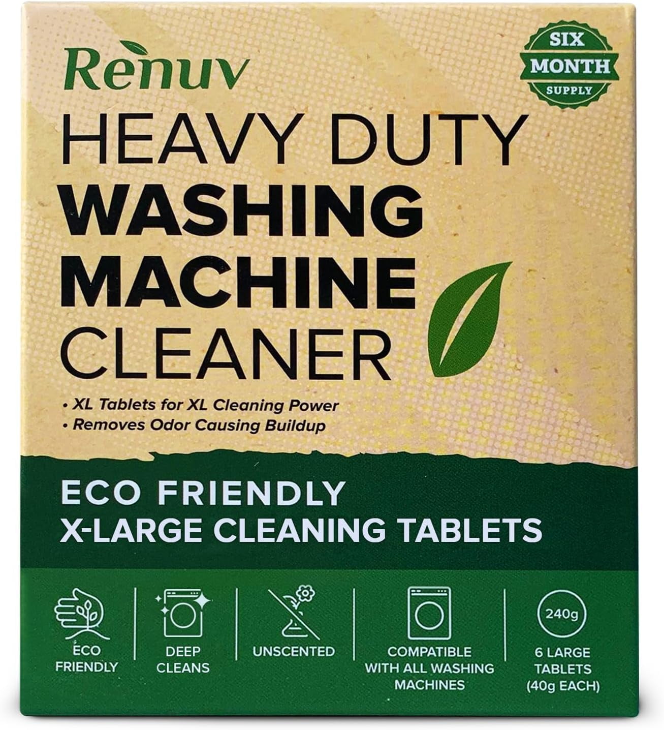 Renuv EcoFriendly 40g Dissolving Tablets Washing Machine Cleaner for