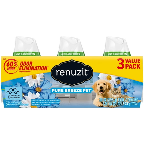 Renuzit Adjustable Gel Air Freshener Cones, Tough on Pet Odors, Pure Breeze Pet scent, 7oz Cone, 3 Cones per Case