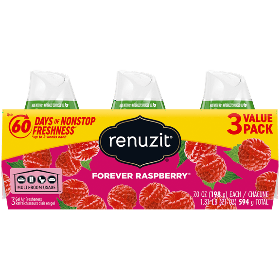 Renuzit Adjustable Solid Gel Air Freshener Cone, Forever Raspberry, Nonstop Freshness, 7 Ounces, 3 Cones