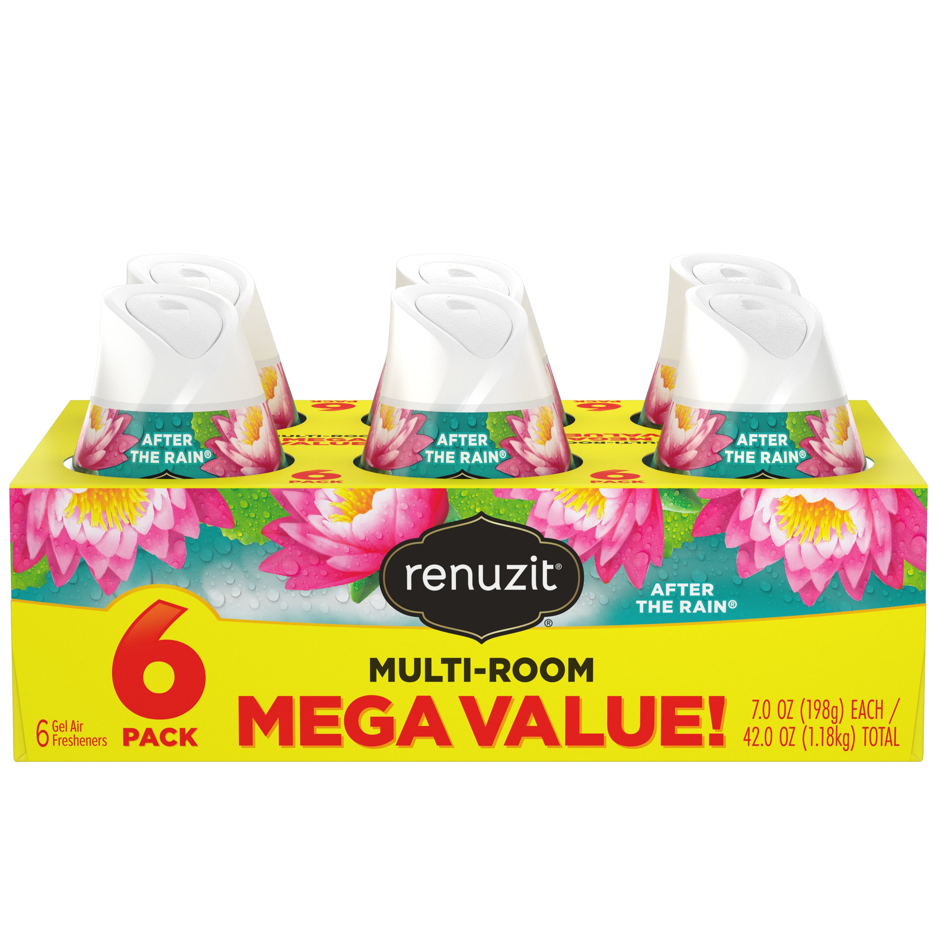 Renuzit Gel Air Freshener, After the Rain, Multi-Room Value Pack, 6 Count