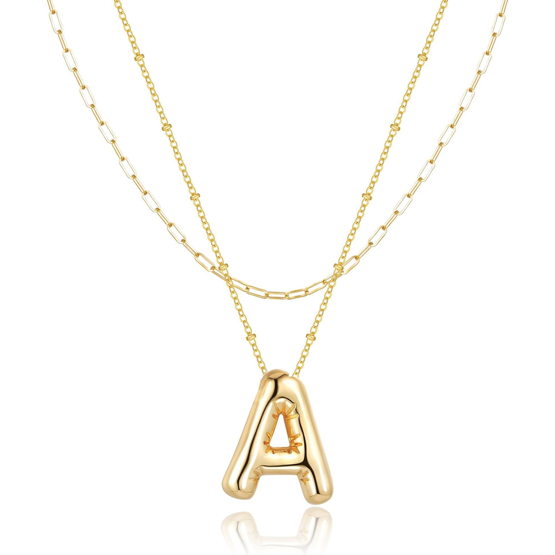 Pendants With Letters Renvor 2PCS Bubble Letter Initial Necklace for Women, Dainty 18K Gold ...