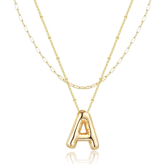 Renvor 2PCS Bubble Letter Initial Necklace for Women, Dainty 18K Gold ...