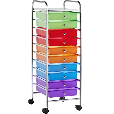 Renwick 10 Drawer Rolling Storage Cart Home Office Organizer Cart with Wheels, Multi-color
