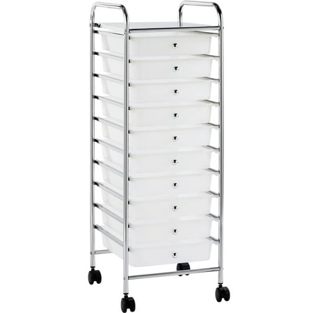Renwick 10 Drawer Rolling Storage Cart Home Office Organizer Cart with Wheels, White