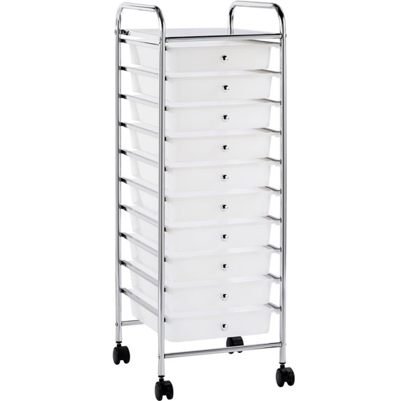 Renwick 10 Drawer Rolling Storage Cart Home Office Organizer Cart with Wheels, White