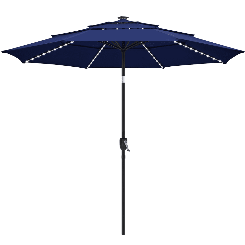 Renwick 10 Ft Outdoor Patio Parasol with Color-Changing LED Strip, Navy Blue