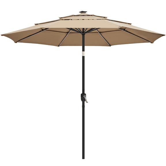 Renwick 10 Ft Outdoor Patio Parasol with Color-Changing LED Strip, Tan