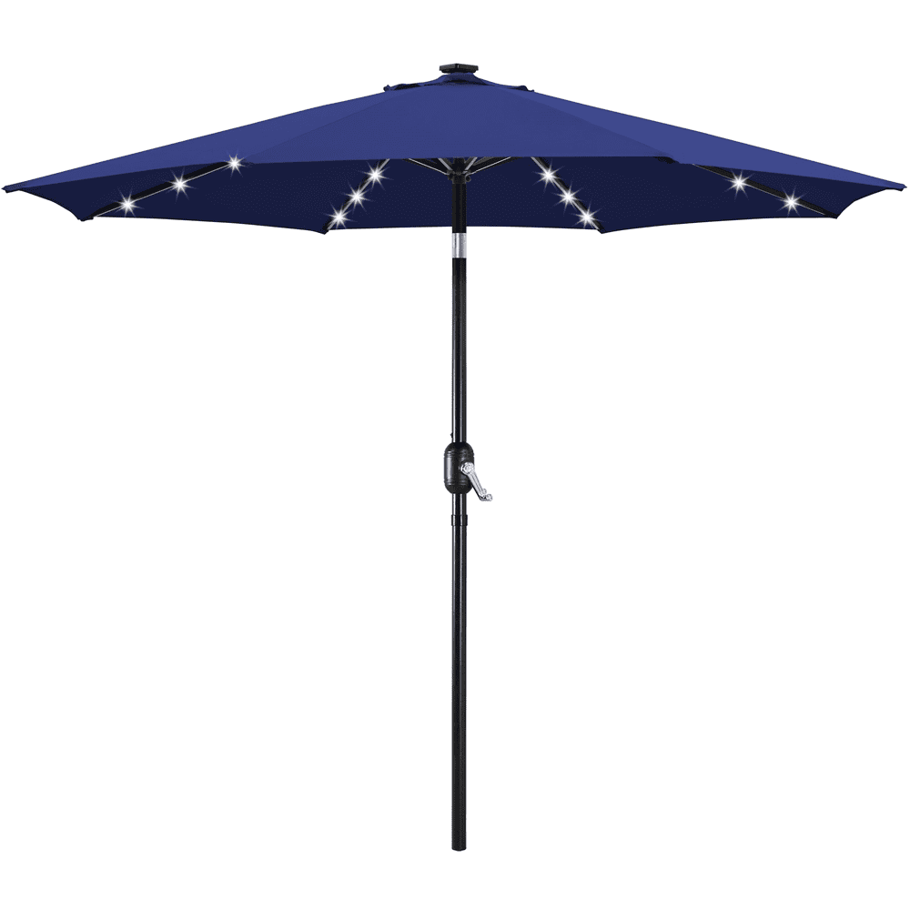 Renwick 10 Ft Outdoor Patio Umbrella with 32 LED Lights, Navy Blue