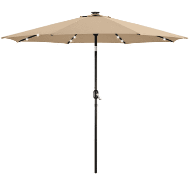 Renwick 10 Ft Outdoor Patio Umbrella with 32 LED Lights, Tan