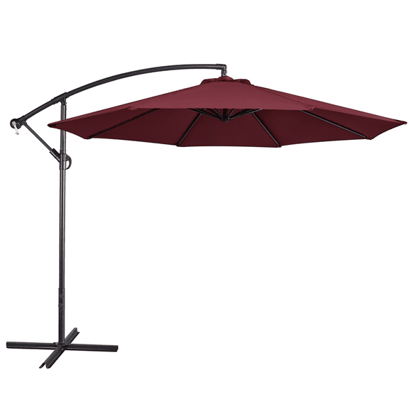 Renwick 10 Ft Patio Offset Umbrella with Crank and Base Stand, Burgundy