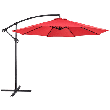 Renwick 10 Ft Patio Offset Umbrella with Crank and Base Stand, Red
