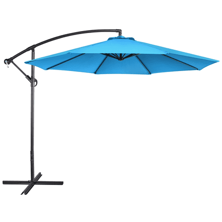 Renwick 10 Ft Patio Offset Umbrella with Crank and Base Stand, Sky Blue