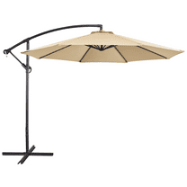 Renwick 10 Ft Patio Offset Umbrella with Crank and Base Stand, Tan