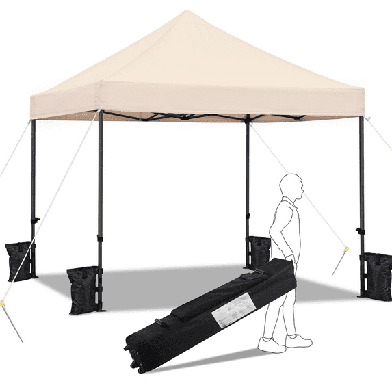 Renwick 10 x 10ft Heavy Duty Folding Tent with Wheeled Carry Bag, Beige