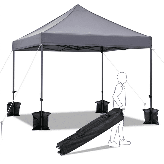 Renwick 10 x 10ft Heavy Duty Folding Tent with Wheeled Carry Bag, Light Gray