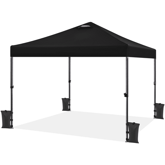 Renwick 10x10 Ft Instant Pop Up Canopy with Roller Bag & Sandbags, Black