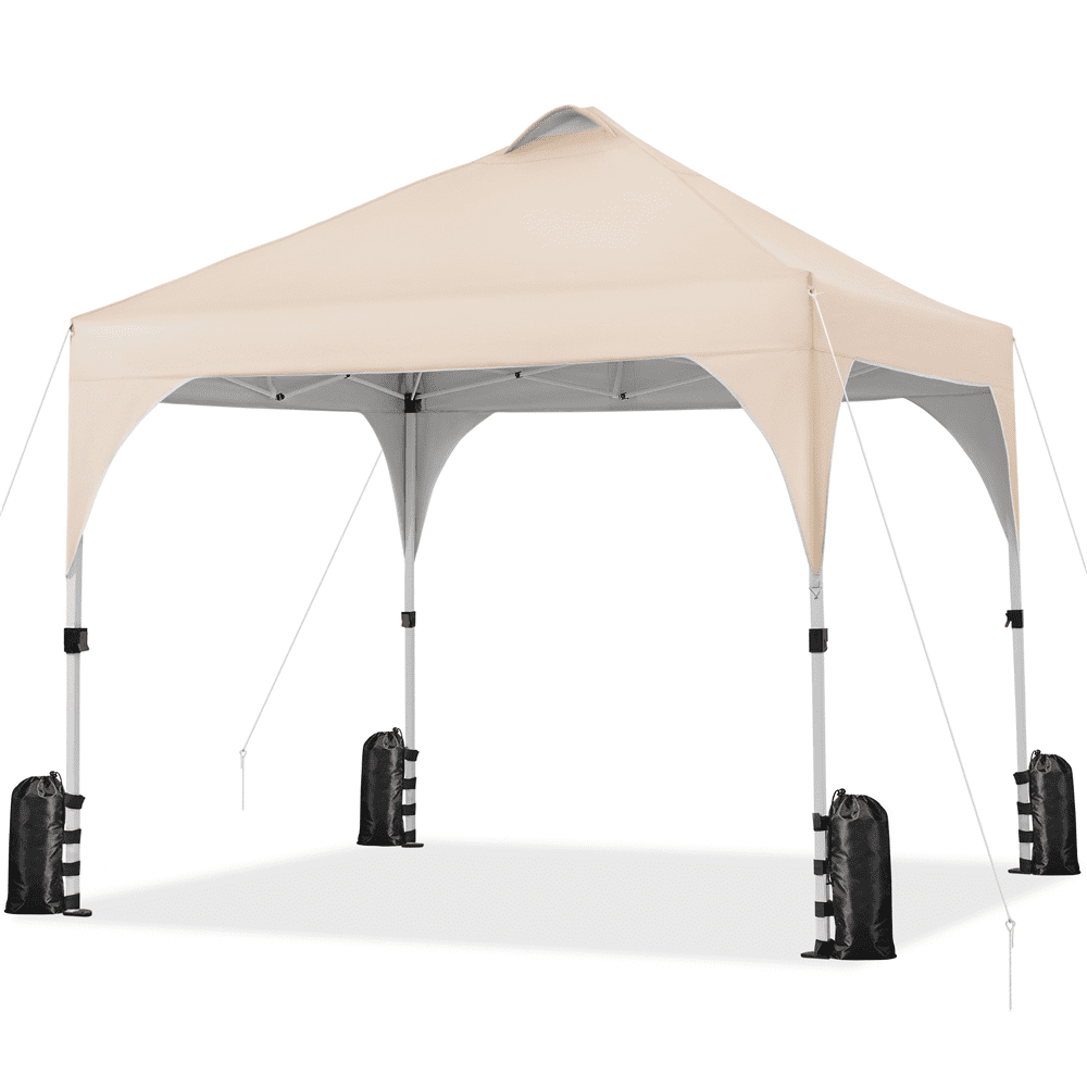 Renwick 10x10ft Portable Pop-up Canopy Tent with Roller Bag & Sandbags, Beige