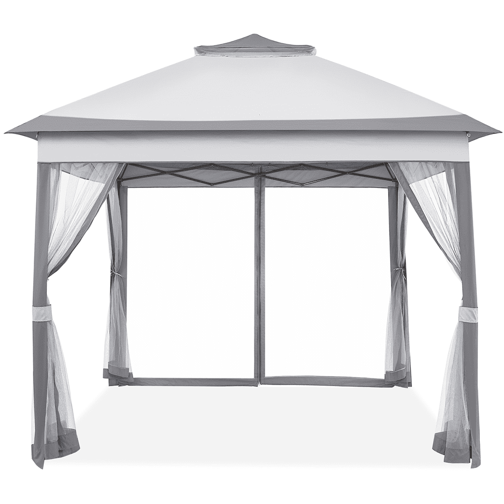 Renwick 11×11 FT Adjustable Outdoor Gazebo Canopy with 4 Mesh Sidewalls, Light Gray/Dark Gray