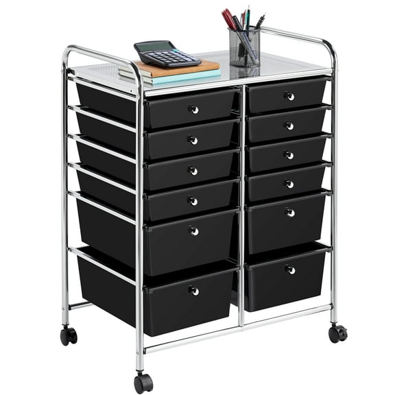 Renwick 12 Drawer Mobile Rolling Storage Cart for Home Office, Black