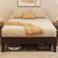 thumbnail image 1 of Renwick Full Size Wood Platform Bed Frame for Adult, Dark Walnut, 1 of 8