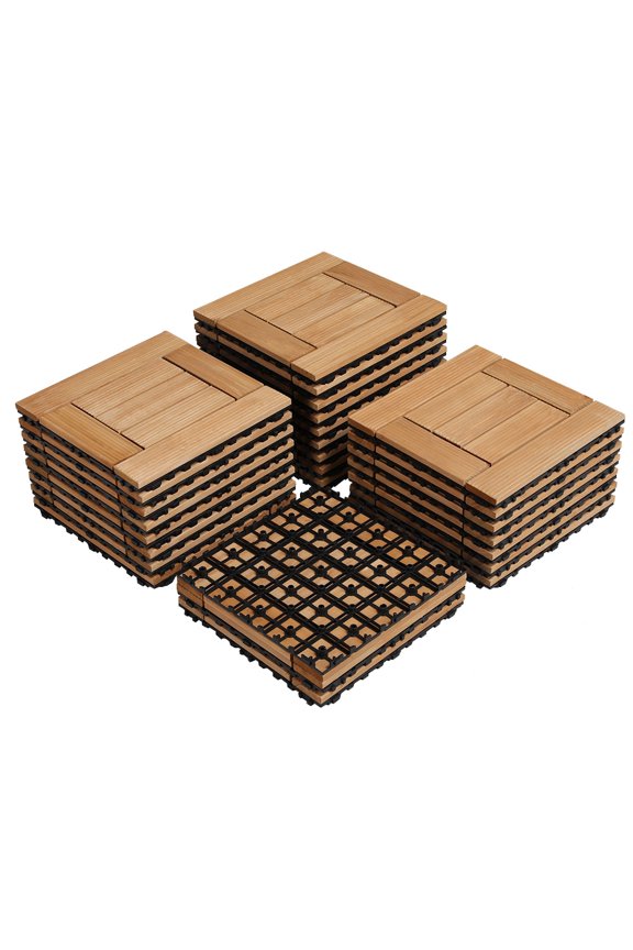 12” x 12” Interlocking Wood Flooring Tiles for Deck, Pack of 27, Natural Wood