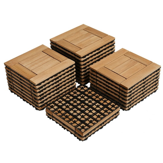 Renwick 12” x 12” Interlocking Wood Flooring Tiles for Deck, Pack of 27, Natural Wood
