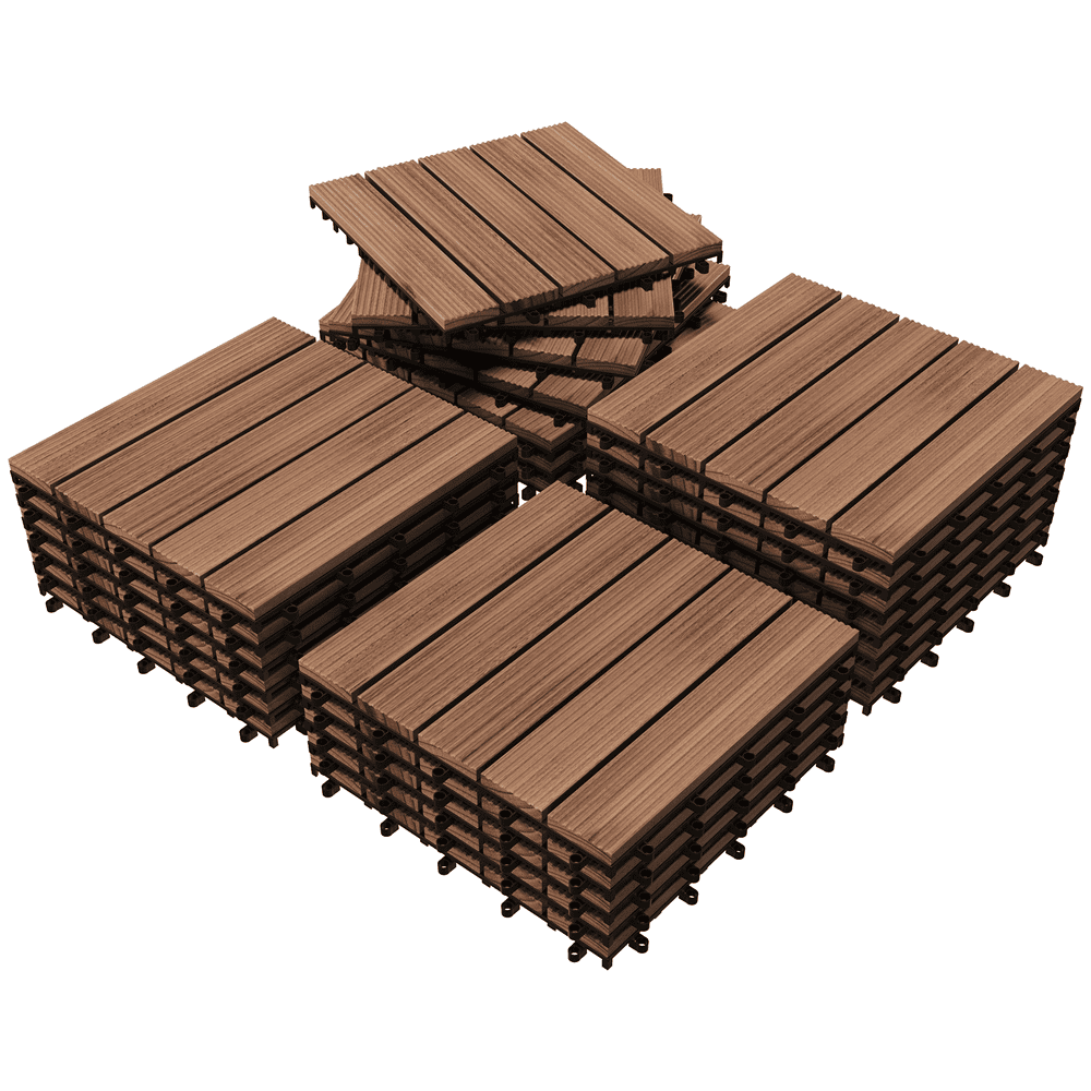 Renwick 12" x 12" Interlocking Wooden Floor Tiles, Outdoor and Indoor, 27 pieces, Brown