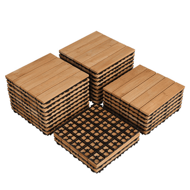 Renwick 12" x 12" Square Wooden Floor Tiles, 27 Pieces, Natural Wood