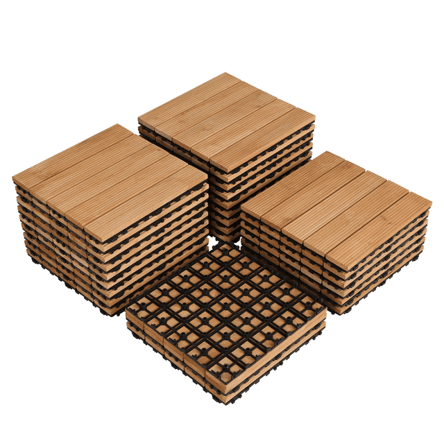 Renwick 12" x 12" Square Wooden Floor Tiles, 27 Pieces, Natural Wood
