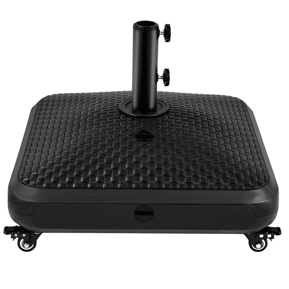 Renwick 123lb Rolling Fillable Patio Umbrella Base, Faux Rattan, Black