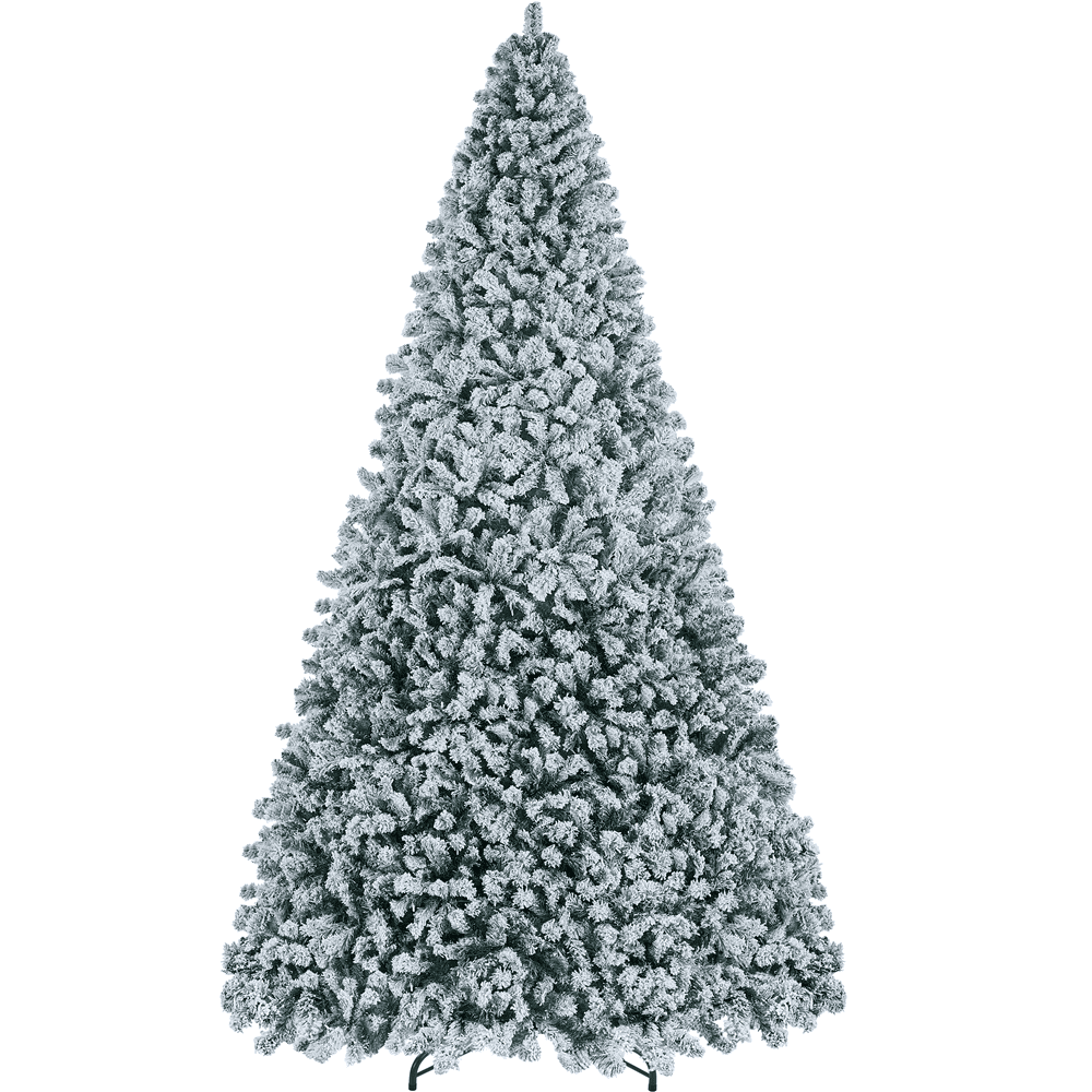 Renwick 12Ft Pre-lit Flocked Artificial Christmas Tree with Foldable Stand, Green