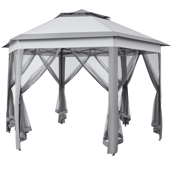 Renwick 1313 Ft Hexagonal Outdoor Gazebo with Side Walls, Light Gray/Dark Gray