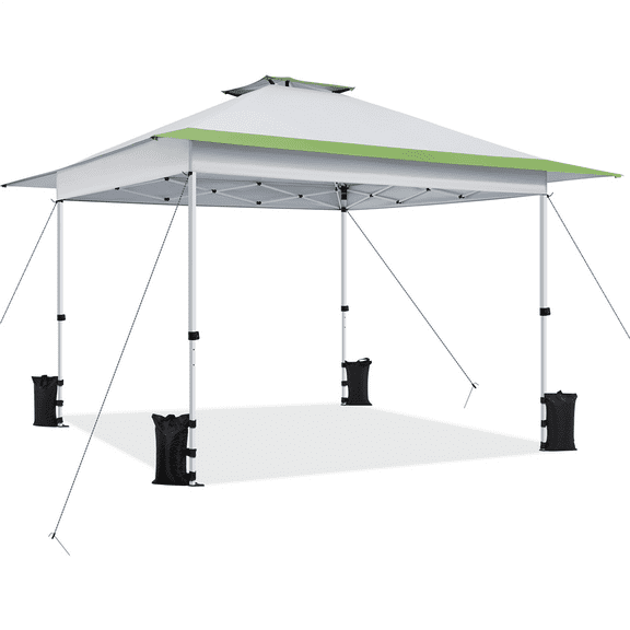 Renwick 13 Ft L and 13Ft W Outdoor Portable Pop Up Canopy with Rolling Storage Bag, Light Gray/Green