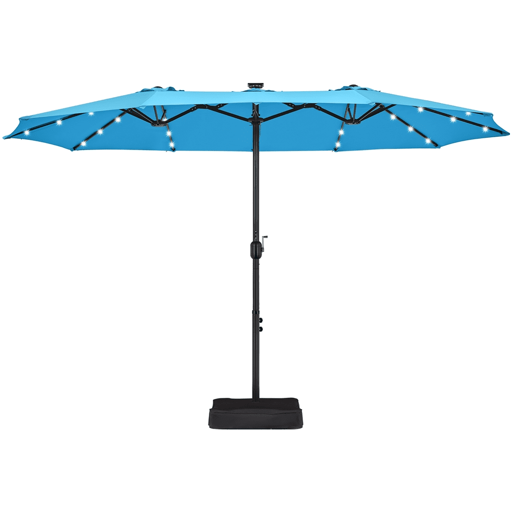 Renwick 13ft Large Patio Umbrella with Solar Lights & Base, Sky Blue