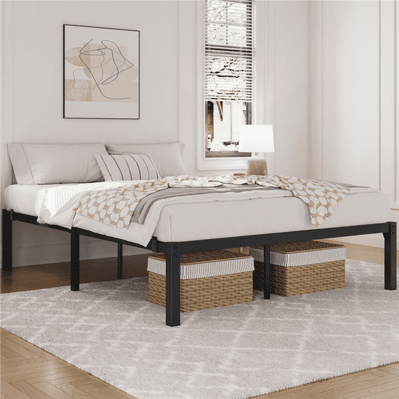 Renwick 14 Inch Metal Platform Bed Frame with Slat Support, Full, Black