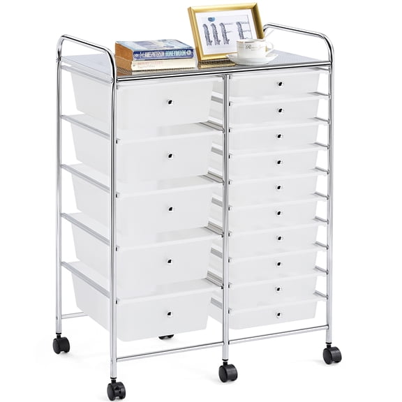 Renwick 15 Drawer Rolling Storage Mobile Storage Trolley Home Office Organizer, White