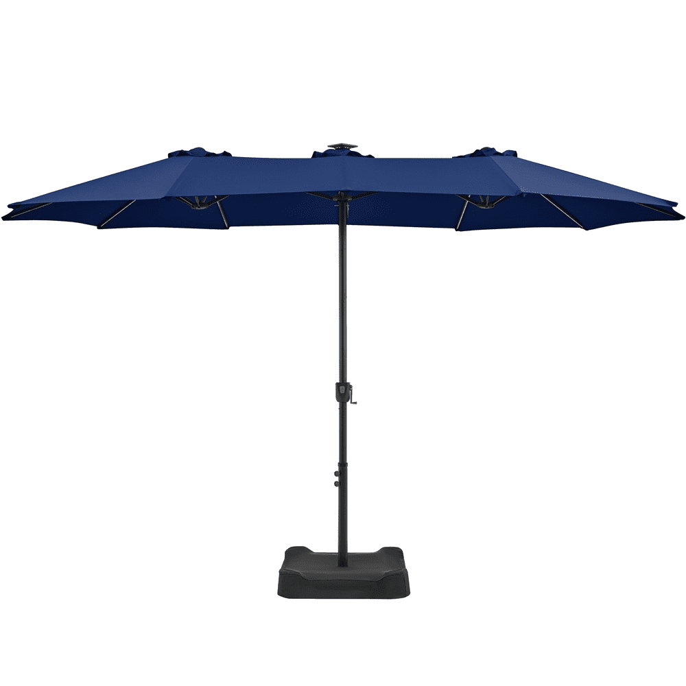 Renwick 15 FT Outdoor Umbrella with Base & Multi-Mode LED Lights Strips, Navy Blue