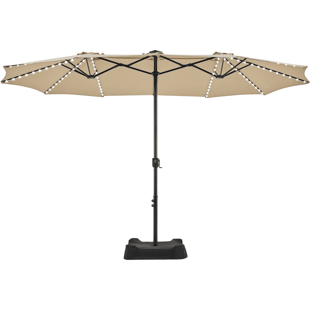 Renwick 15 FT Outdoor Umbrella with Base & Multi-Mode LED Lights Strips, Tan