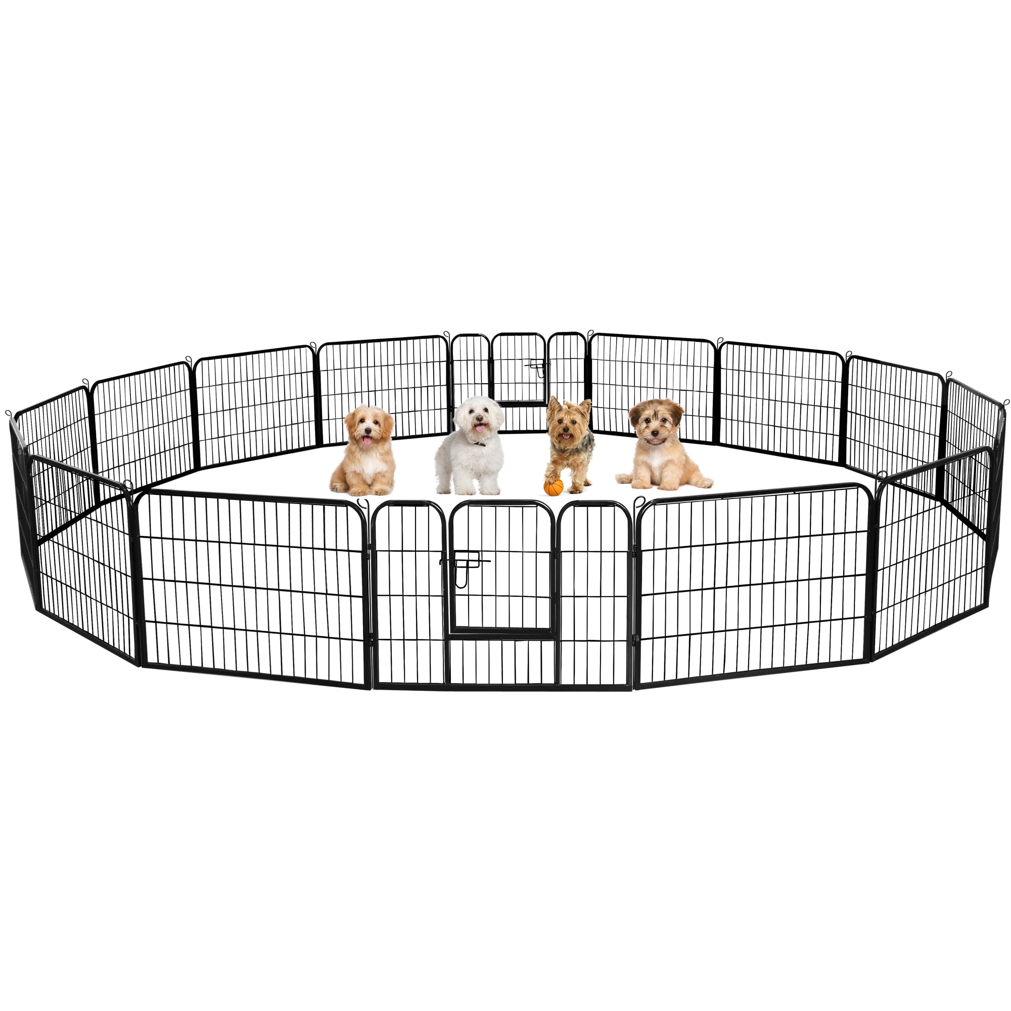 Easyfashion 16 Panels 24" Tall Metal Dog Exercise Play Pen, Black