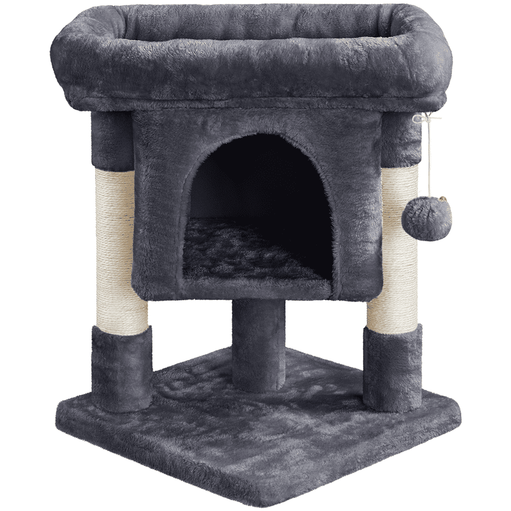 Renwick 23in 2-Level Cat Tree Condo with Scratch Posts, Dark Gray