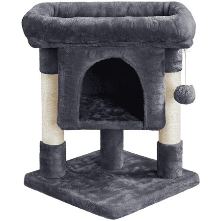 Renwick 23in 2-Level Cat Tree Condo with Scratch Posts, Dark Gray