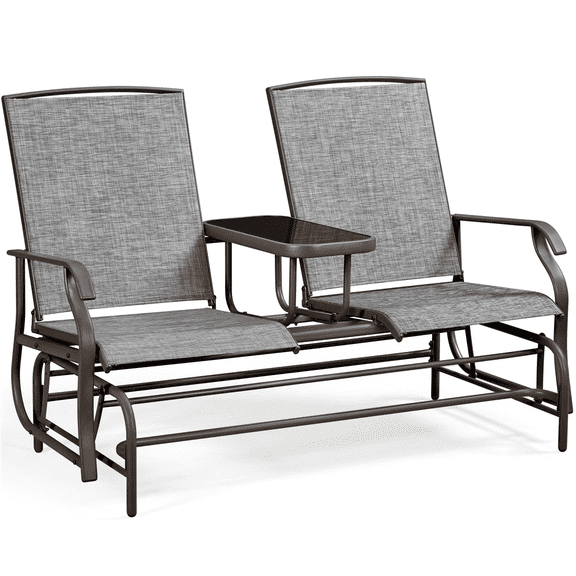 Renwick 2 Person Glider Bench with Table for for Outdoor, Gray