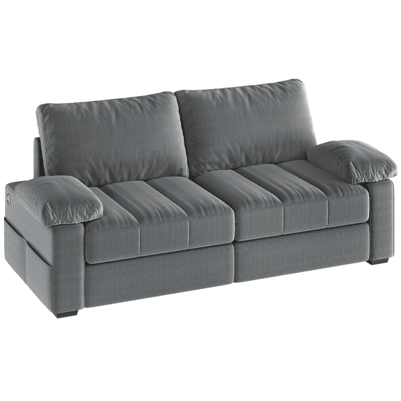 Renwick 2 Seater Velvet Sofa Couch with Pillow Top Arms & USB Charging Ports, Gray