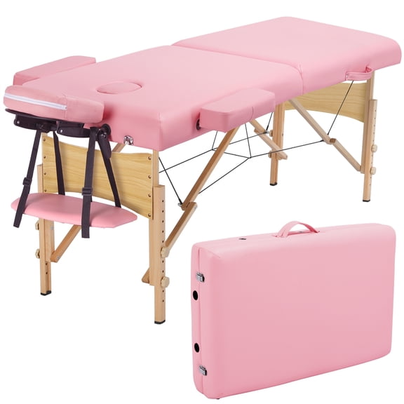 Renwick 2 Sectional Adjustable Folding Massage Table, Maximum Weight Capacity 220 lb, Pink