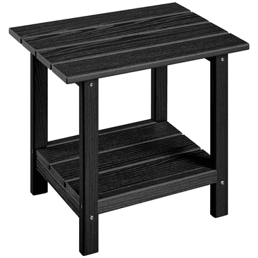 Renwick 2 Tier HDPE Adirondack Side Table for Beach and Porch, Black