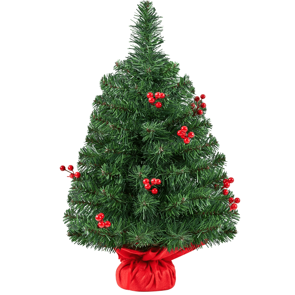 Renwick 2 ft Tabletop Christmas Tree with 35 LED Lights & Red Berries, Green