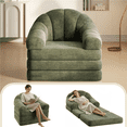 thumbnail image 1 of Renwick2-in-1 Convertible Chair Bed Folding Sleep Chair Chenille Couch with Armrests Plush Bean Bag Chair for Living Room, Green, 1 of 10
