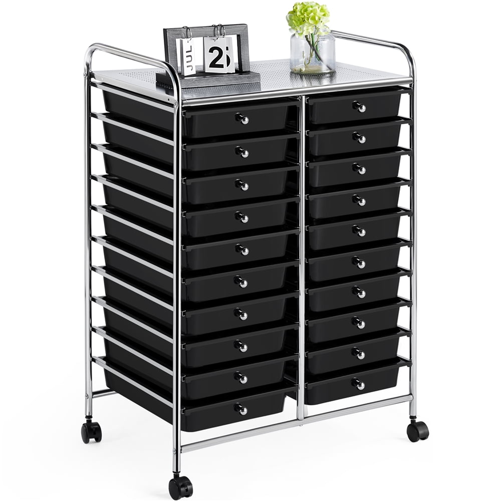 Renwick 20 Drawer Rolling Storage Cart Home Office Organize Bin on Wheels, Black