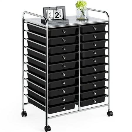 Renwick 20 Drawer Rolling Storage Cart Home Office Organize Bin on Wheels, Black