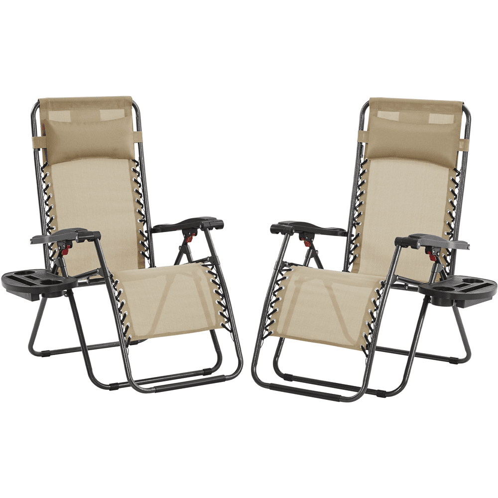 Renwick 26in Outdoor Zero Gravity Recliners with Cupholder, Set of 2, Beige